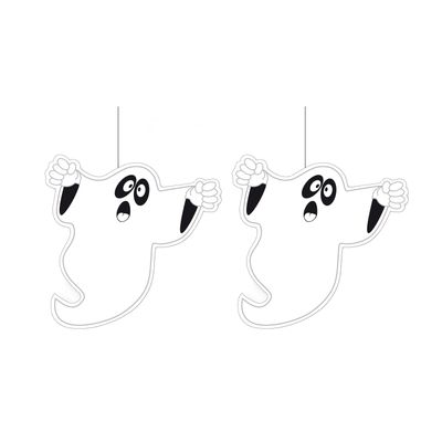 Set van 2x stuks halloween thema hangende spook/geest decoratie wit 30 cm