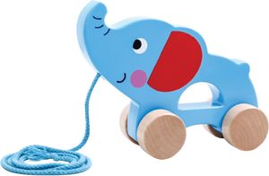 Tooky toy Olifant Houten Trekfiguur 18 maanden Blauw