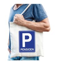 Pensioen P parkeerbord cadeau tas beige voor heren Pensioen P parkeerbord cadeau tas beige voor heren
