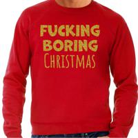 Foute Kersttrui/sweater voor heren - Boring Christmas - rood - glitter goud - thumbnail