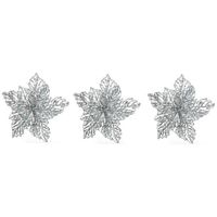 3x Kerstversieringen glitter kerstster zilver op clip 23 x 10 cm - Kersthangers