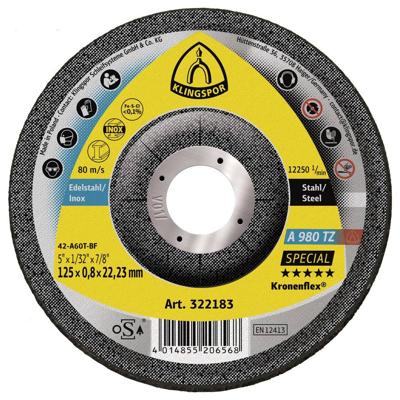 Klingspor A 980 TZ Special 322183 Doorslijpschijf gebogen 125 mm 25 stuk(s) RVS, Staal, Non-ferrometaal