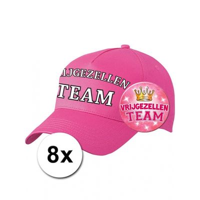 8 Vrijgezellen Team petjes en buttons voor dames