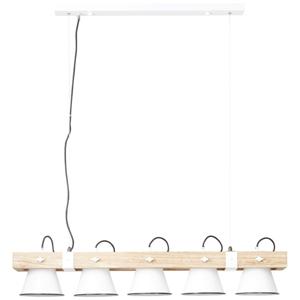 Brilliant Eetkamer hanglamp Plow 5-lichts antiek wit met hout 82175/05