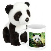 Cadeauset kind - Panda knuffel 18 cm en Drinkbeker/mol Panda 300 ml - Knuffeldier