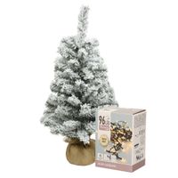 Mini kerstboom met sneeuw en warm witte verlichting 60 cm - thumbnail