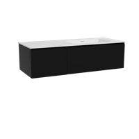 Storke Edge zwevend badmeubel 130 x 52 cm mat zwart met Mata asymmetrisch rechtse wastafel in solid surface mat wit