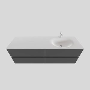 Badkamermeubel Solid Surface BWS Stockholm 200x46 cm Mat Antraciet Wasbak Rechts (1 kraangat, 4 lades)