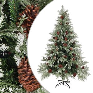 VidaXL Kerstboom met dennenappels 150 cm pvc en pe groen en wit
