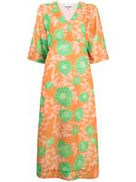 GANNI robe mi-longue à fleurs - Orange