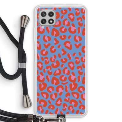 Leopard blue: Samsung Galaxy A22 4G Transparant Hoesje met koord