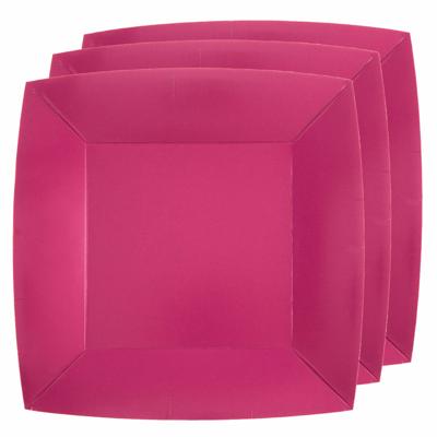 Feest gebaksbordjes - fuchsia roze - 10x - karton - 18 cm - vierkant - kartonnen feestbordjes