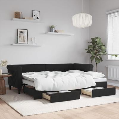 Slaapbank met onderschuifbed en lades 80x200 cm fluweel zwart