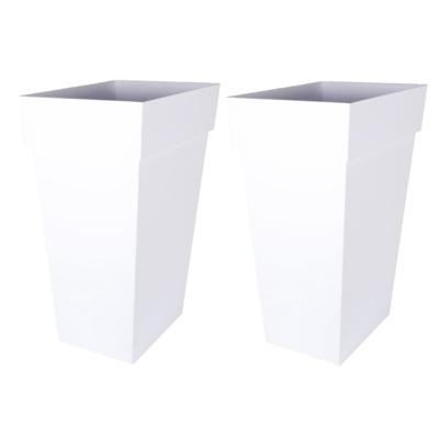 Eda Bloempot Toscane - 2x stuks - vierkant - kunststof - wit - L43 x B43 x H80 cm - 98 liter