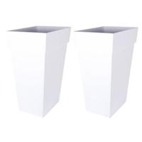 Eda Bloempot Toscane - 2x stuks - vierkant - kunststof - wit - L43 x B43 x H80 cm - 98 liter