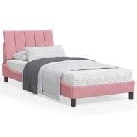 Bed met matras "Hanko" fluweel roze 90x190 cm