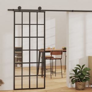 VidaXL Schuifdeur met beslag 76x205 cm aluminium en ESG-glas