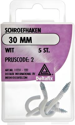 Schroefhaak 30mm wit 5st - Deltafix