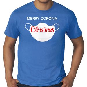 Grote maten Merry corona Christmas fout Kerstshirt / outfit blauw voor heren