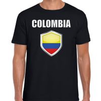 Colombia landen supporter t-shirt met Colombiaanse vlag schild zwart heren - thumbnail