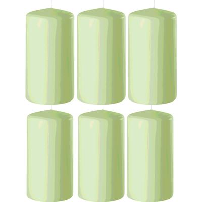 Enlightening Candles Cilinder/stompkaars - 6x - lichtgroen - D6 x H10 cm - 36 branduur