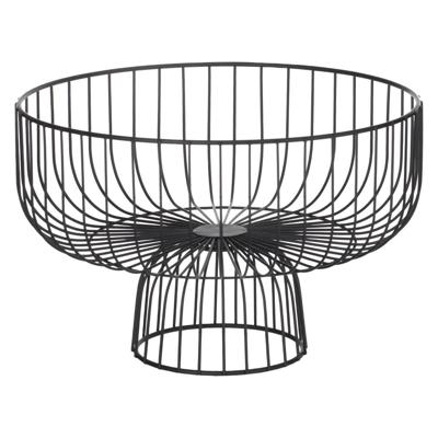 Fruitschaal - zwart - metaal - 28 cm - rond - op voet - fruitmand