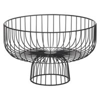 Fruitschaal - zwart - metaal - 28 cm - rond - op voet - fruitmand