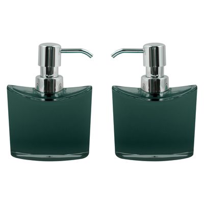 Zeeppompje/zeepdispenser Aveiro - 2x - PS kunststof - donkergroen/zilver - 11 x 14 cm - 260 ml