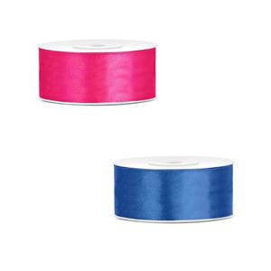 Bellatio decorations 2x rollen satijn cadeaulint/sierlint - 2.5 cm x 25 meter - roze en blauw