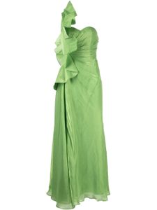 Badgley Mischka robe longue plissée Leaf à une épaule - Vert