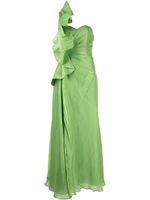 Badgley Mischka robe longue plissée Leaf à une épaule - Vert - thumbnail