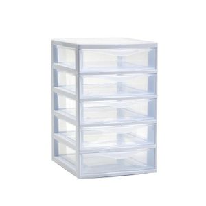 Ladeblokje/bureau organizer 5x lades - wit/transparant - L18 x B21 x H28 cm - plastic