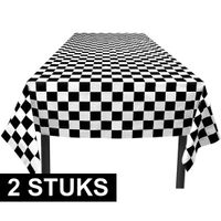 2x Finish tafelkleden zwart/wit geblokt 130 x 180 cm - thumbnail