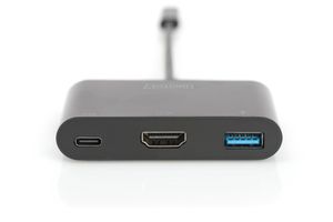 Digitus DA-70855 HDMI / USB Adapter [1x USB-C stekker - 1x HDMI-bus, USB 3.2 Gen 1 bus A (USB 3.0), USB-C bus] Zwart 15.00 cm