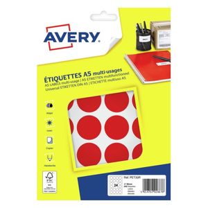 Avery PET30R ronde markeringsetiketten, diameter 30 mm, blister van 240 stuks, rood