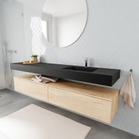 Mondiaz Alan badmeubel 200 cm washed oak 2 lades vrijhangend wastafel rechts 1 kraangat zwart