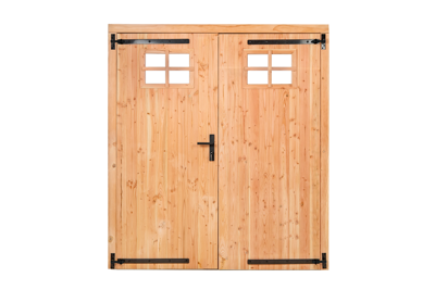 Douglas dubbele klampdeur met klein raam 185x205 mm buitenmaat, linksdraaiend- - Douglashout- Tuindeco