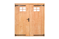 Douglas dubbele klampdeur met klein raam 185x205 mm buitenmaat, linksdraaiend- - Douglashout- Tuindeco