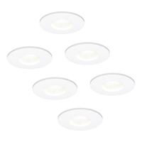Set van 6 Barcelona - LED platte inbouwspots met lage inbouwdiepte 60mm - 3,8 Watt 270 Lumen - 6000K Daglicht wit - GU10 LED Module - Dimbaar - Rond - IP44 voor badkamer, buiten en binnen - Wit