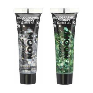 Moon Creations Chunky Glittergel set - voor lichaam en gezicht - zilver en groen