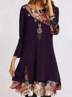 Long Sleeve Round Neck Simple Knitting Dress - thumbnail