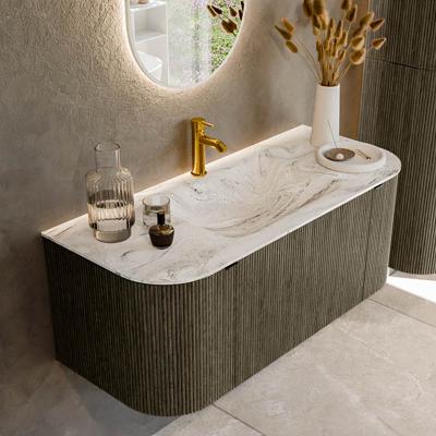 Badmeubel Mondiaz Kurve-Dlux | 110 cm cm | Meubelkleur Shadow | Wastafelkleur Glace | Solid surface | Wasbak midden spoelbak | 1 kraangat