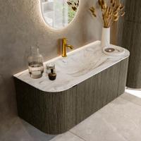 Badmeubel Mondiaz Kurve-Dlux | 110 cm cm | Meubelkleur Shadow | Wastafelkleur Glace | Solid surface | Wasbak midden spoelbak | 1 kraangat