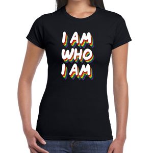 Gay pride I am who I am t-shirt zwart voor dames 2XL  -