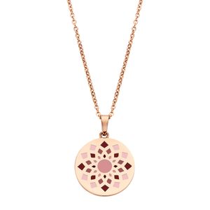 CO88 Collection Majestic 8CN 26122 Stalen Collier met Hanger - Bloem - Lengte 40 + 5 cm - Roségoudkleurig / Roze / Paars
