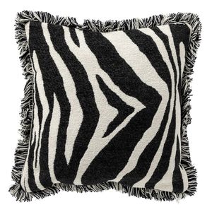 Dutch Decor - ZABY - Kussenhoes 45x45 cm - zebra print - met franjes - Raven - zwart