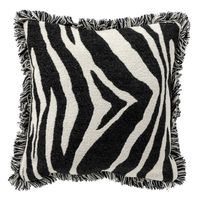 Dutch Decor - ZABY - Kussenhoes 45x45 cm - zebra print - met franjes - Raven - zwart - thumbnail