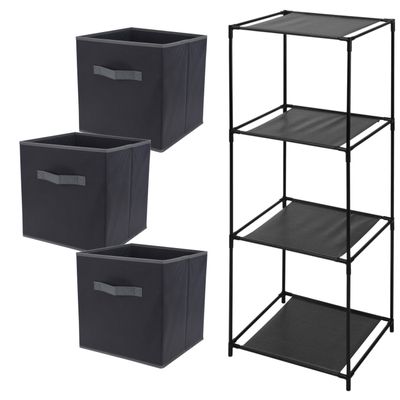 Kastmandjes/opberg mandjes - zwart - 3x stuks van 29 Liter - In rekje van 34 x 98 cm