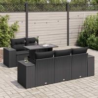 6-delige Loungeset met kussens poly rattan zwart