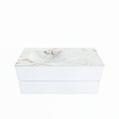 MONDIAZ VICA-DLUX 110cm badmeubel onderkast Talc 2 lades. Inbouw wastafel CLOUD links 1 kraangat, kleur Frappe.